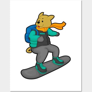 Dog as Snowboarder with Snowboard & Backpack Posters and Art